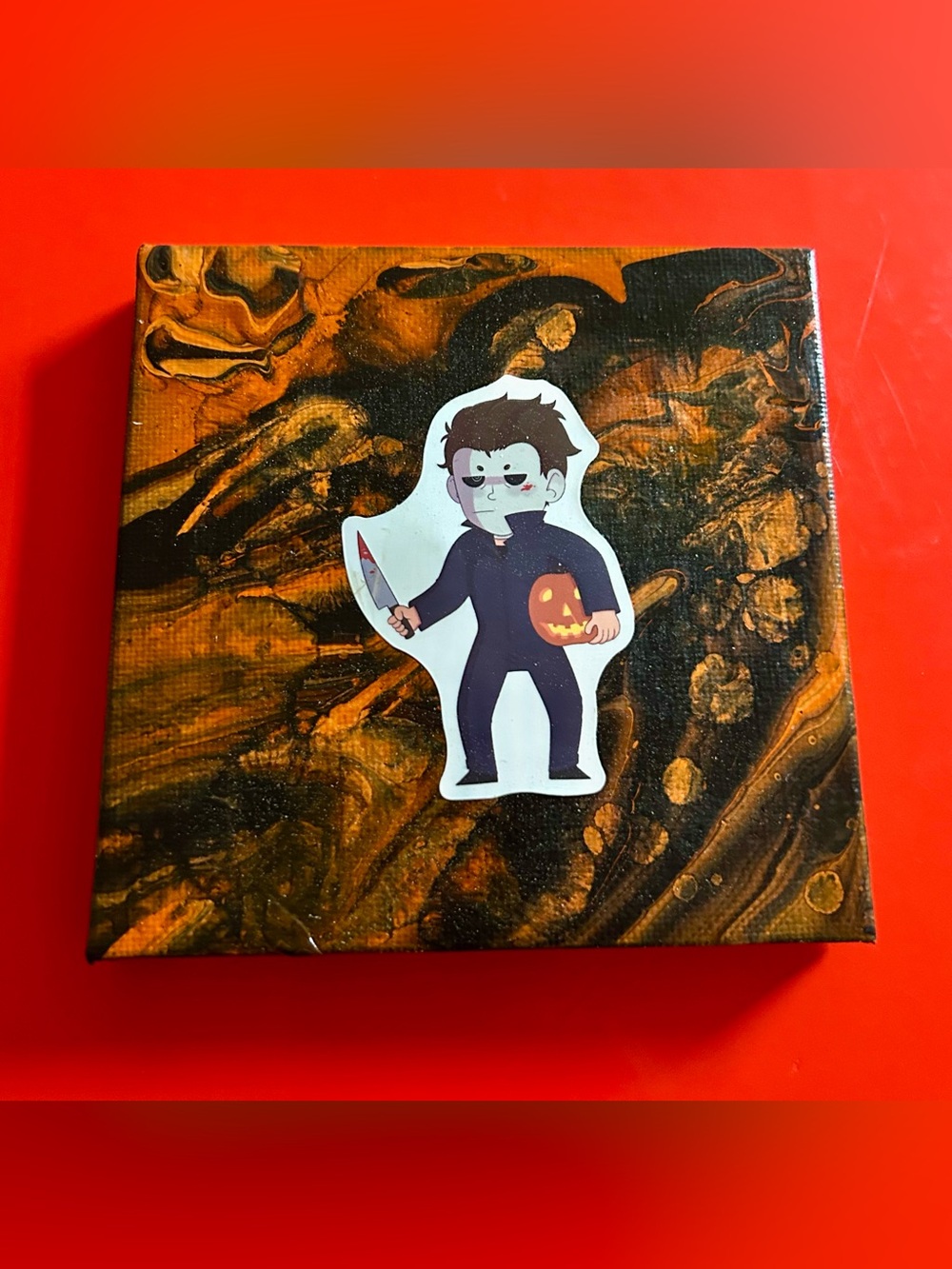 Original Halloween Michael Myers Black & White with Orange Pumpkin 4x4